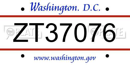 ZT37076 District Of Columbia License Plate
