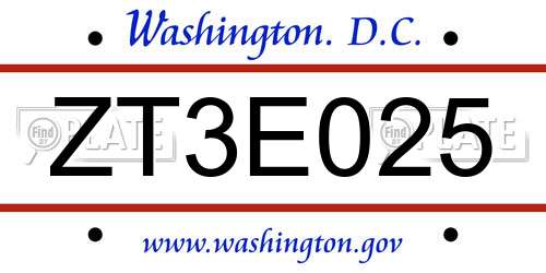 ZT3E025 District Of Columbia License Plate