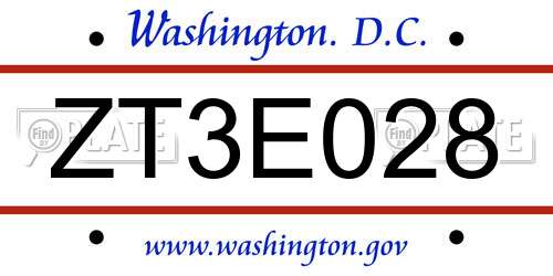 ZT3E028 District Of Columbia License Plate
