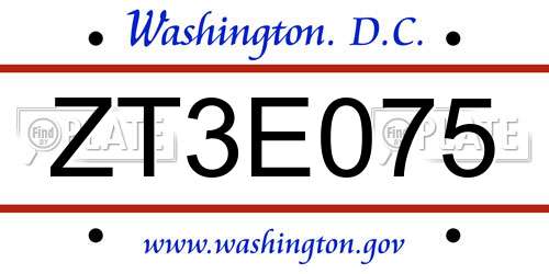 ZT3E075 District Of Columbia License Plate