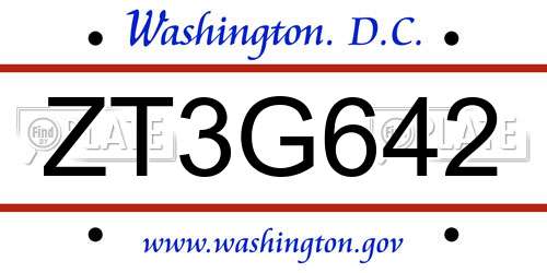 ZT3G642 District Of Columbia License Plate