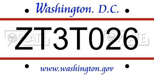ZT3T026 District Of Columbia License Plate