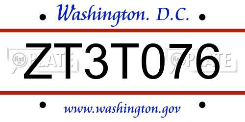ZT3T076 District Of Columbia License Plate