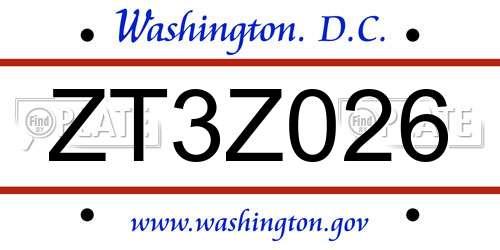 ZT3Z026 District Of Columbia License Plate