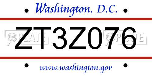 ZT3Z076 District Of Columbia License Plate