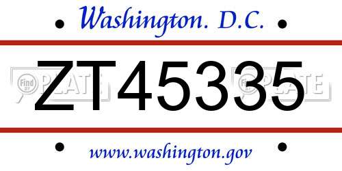 ZT45335 District Of Columbia License Plate