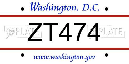 ZT474 District Of Columbia License Plate
