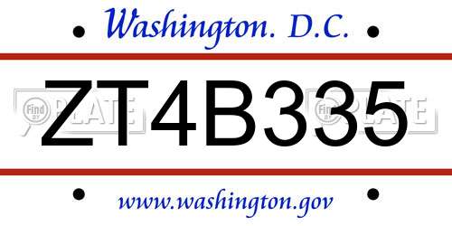 ZT4B335 District Of Columbia License Plate