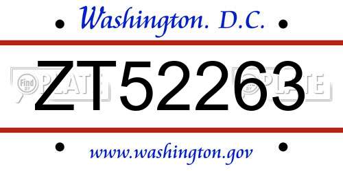 ZT52263 District Of Columbia License Plate