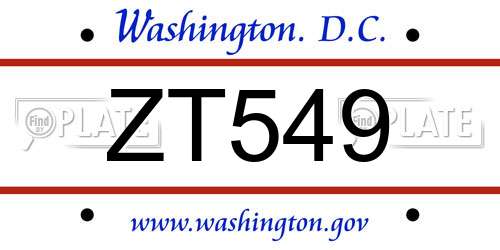 ZT549 District Of Columbia License Plate