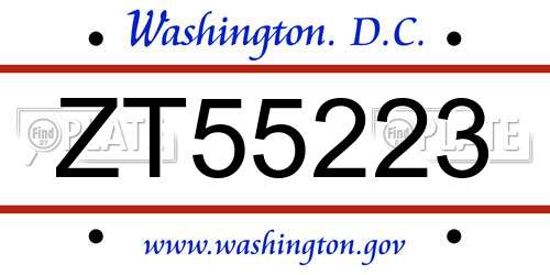 ZT55223 District Of Columbia License Plate