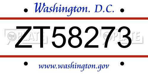 ZT58273 District Of Columbia License Plate