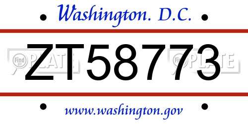 ZT58773 District Of Columbia License Plate