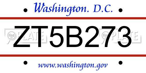 ZT5B273 District Of Columbia License Plate