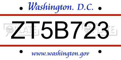 ZT5B723 District Of Columbia License Plate