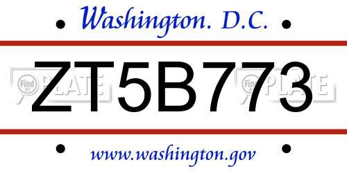 ZT5B773 District Of Columbia License Plate