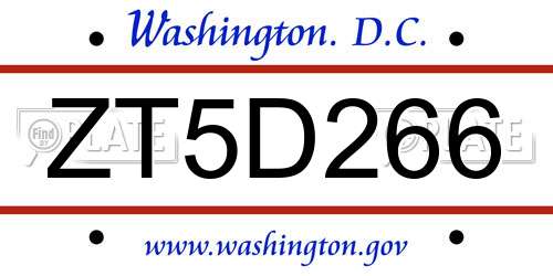 ZT5D266 District Of Columbia License Plate