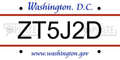 ZT5J2D District Of Columbia License Plate