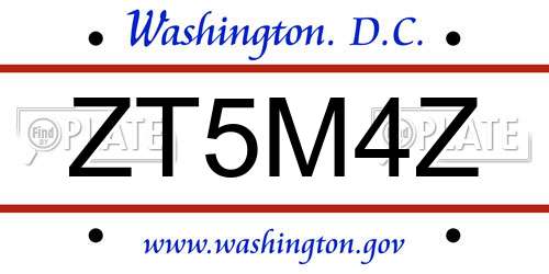 ZT5M4Z District Of Columbia License Plate