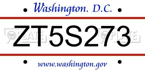 ZT5S273 District Of Columbia License Plate