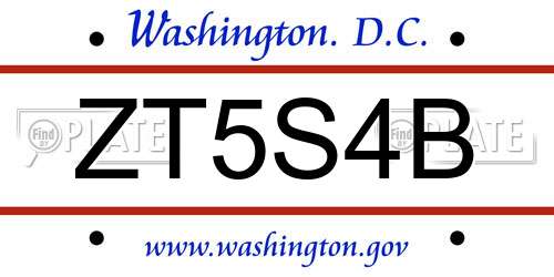 ZT5S4B District Of Columbia License Plate