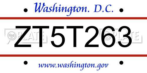 ZT5T263 District Of Columbia License Plate