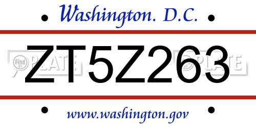 ZT5Z263 District Of Columbia License Plate