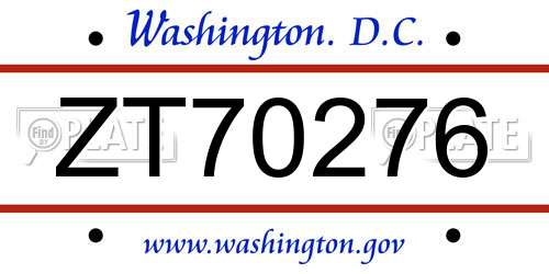ZT70276 District Of Columbia License Plate