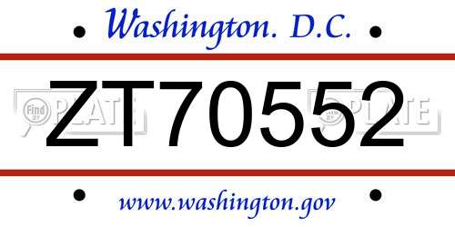 ZT70552 District Of Columbia License Plate