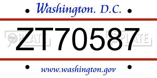 ZT70587 District Of Columbia License Plate