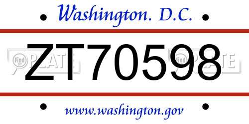 ZT70598 District Of Columbia License Plate