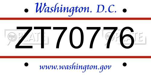 ZT70776 District Of Columbia License Plate