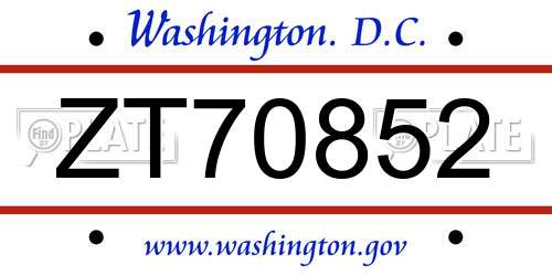 ZT70852 District Of Columbia License Plate