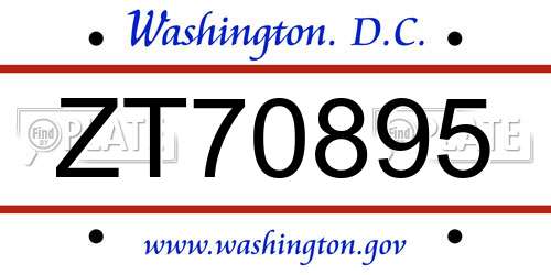 ZT70895 District Of Columbia License Plate
