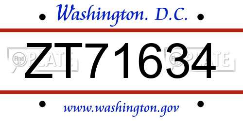 ZT71634 District Of Columbia License Plate