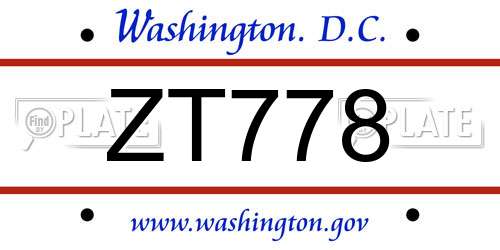 ZT778 District Of Columbia License Plate