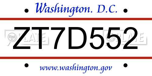 ZT7D552 District Of Columbia License Plate