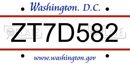 ZT7D582 District Of Columbia License Plate