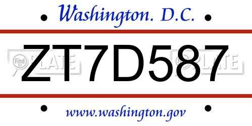 ZT7D587 District Of Columbia License Plate
