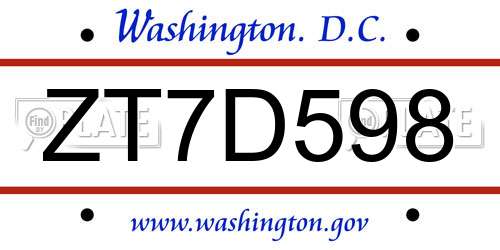 ZT7D598 District Of Columbia License Plate