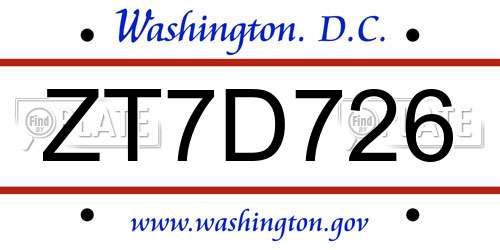 ZT7D726 District Of Columbia License Plate