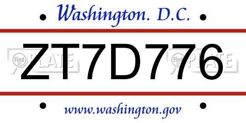 ZT7D776 District Of Columbia License Plate