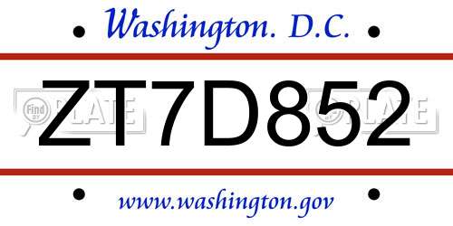 ZT7D852 District Of Columbia License Plate