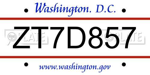 ZT7D857 District Of Columbia License Plate