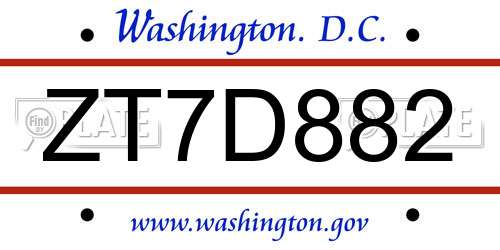 ZT7D882 District Of Columbia License Plate