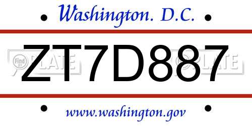 ZT7D887 District Of Columbia License Plate