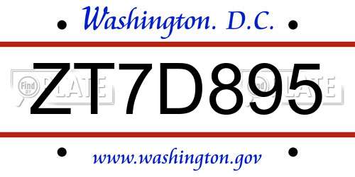 ZT7D895 District Of Columbia License Plate