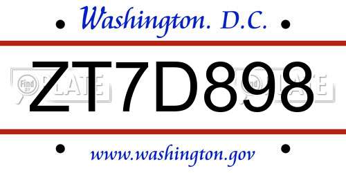 ZT7D898 District Of Columbia License Plate