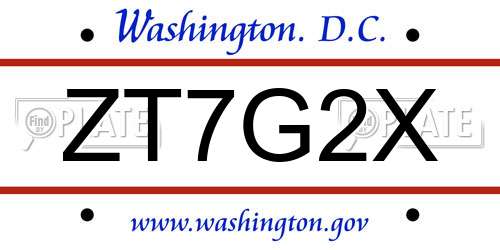 ZT7G2X District Of Columbia License Plate