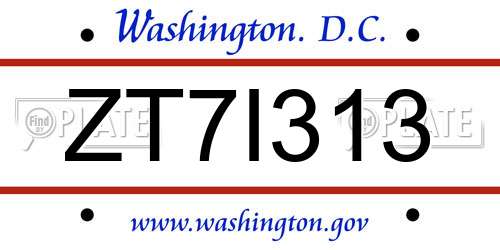 ZT7I313 District Of Columbia License Plate